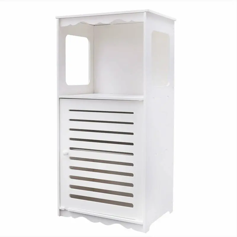 Bathroom Cabinet Wooden Plastic Panel with 1 Open Compartment and Doors 39.5 x 28 x 80 cm Bathroom Storage Organiser White