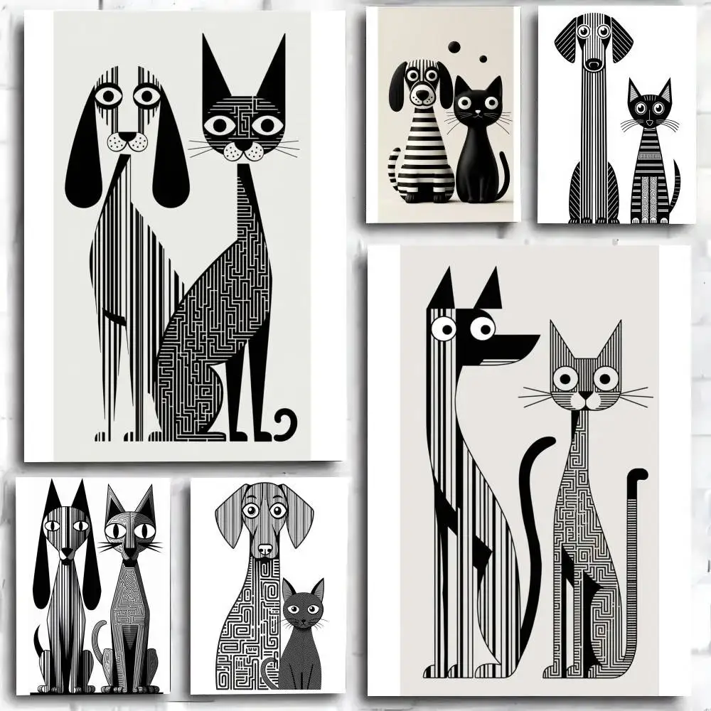 1PC Black and white barcode dog maze cat poster Self-adhesive Art Waterproof Paper Sticker Coffee HouseWall Decor