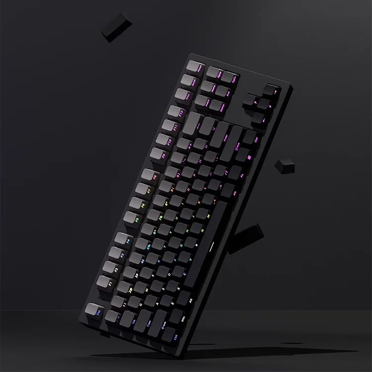 Profil OEM Gradien Sisi Dicetak Bersinar Melalui Keycaps PBT Double Shot Keycap Untuk Mechanical Gamer Keyboard Hitam Abu-abu Key Caps