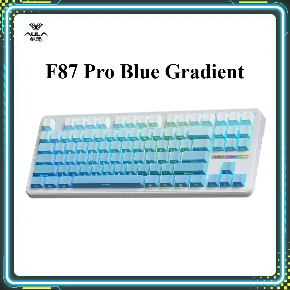 

Рекламные продукты AULA F87 Pro, синие градиентные механические клавиатуры RGB с горячей заменой, беспроводная трехрежимная клавиатура на заказ, подарок