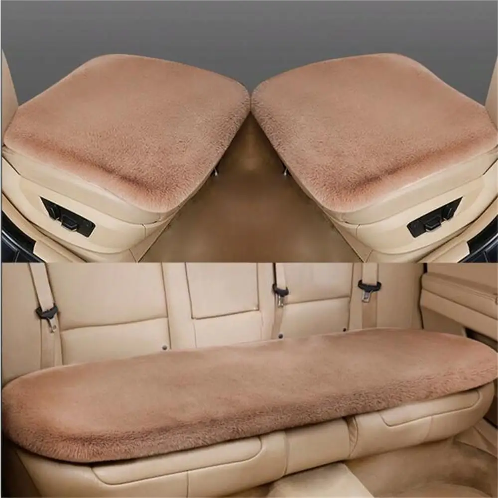 3 pcs Winter Plush Rabbit Fur Car Seat Cushion Winter Warmth Thickened Wool One Piece Square Cushion for Main Driver or Co-pilot