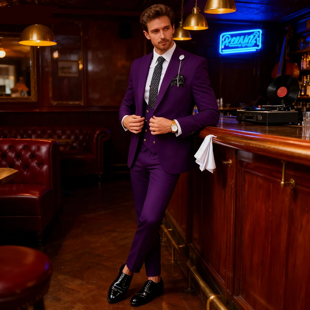 

Orange 3-Piece Slim Fit Men's Tuxedo Suit for Wedding Formal Business Occasions Jacket + Vest + Pants Set