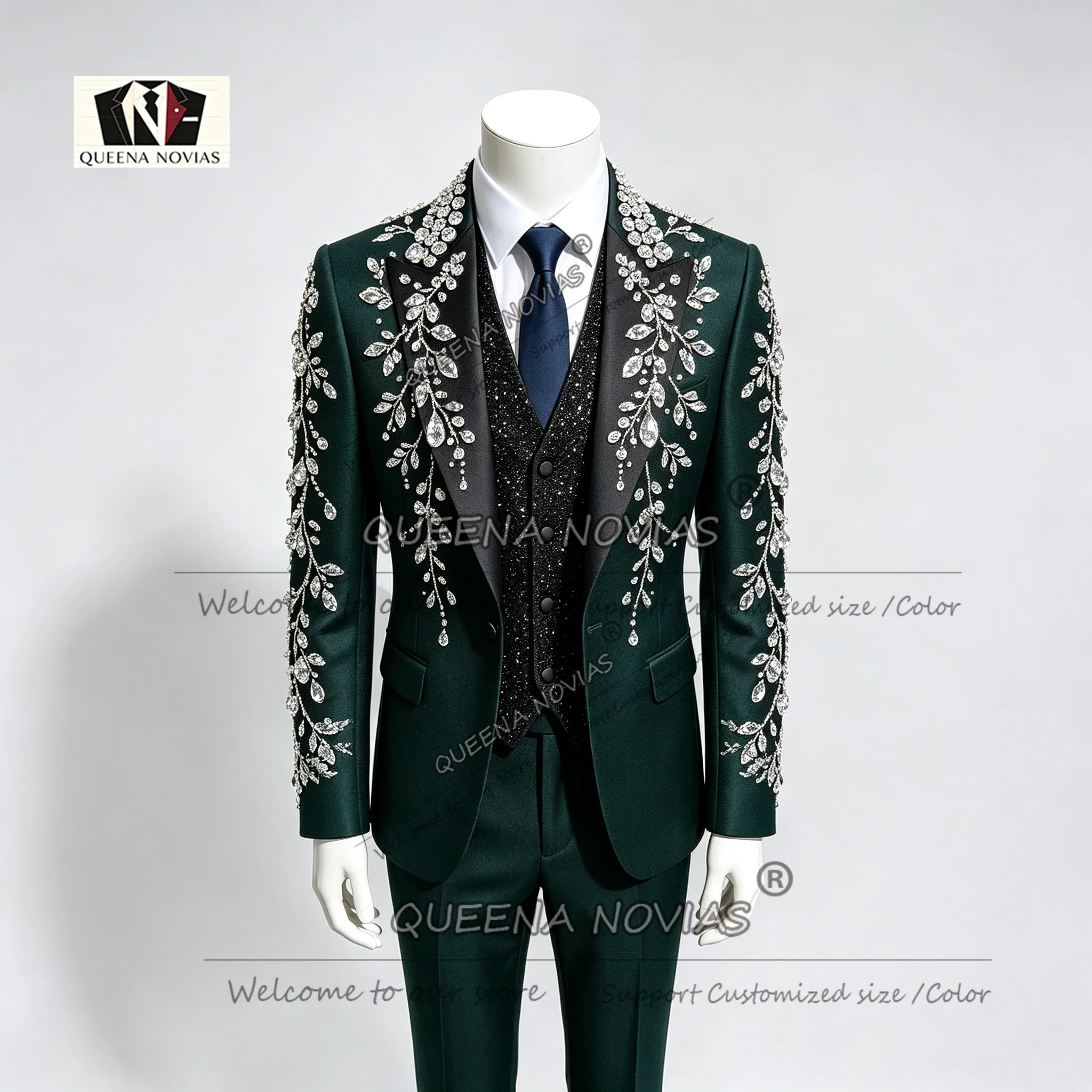 Intricate Hand Beading Suit Men Stones Prom Blazer Customized 3 Piece Sets Groom Wedding Tuxedo Slim Fit Man Multi Occasion