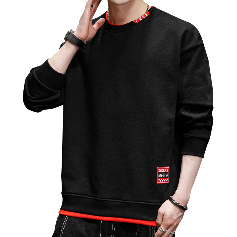 Spring Autumn Men's Letter Embroidered Printed Pullover with Patchwork Lantern Long Sleeve T-shirt Sports Hoodies Casual Tops