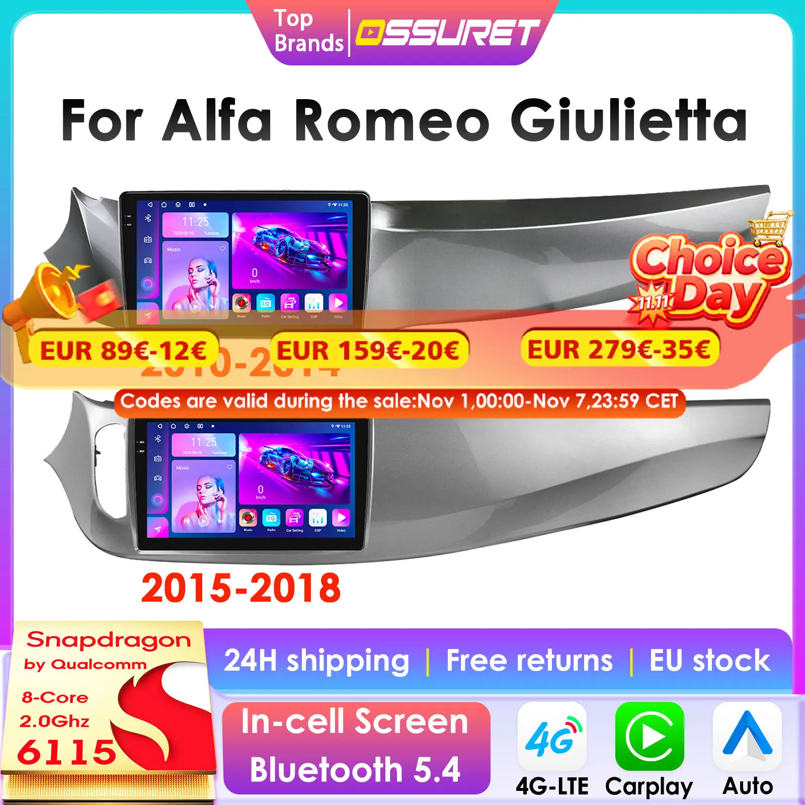 2Din 360Camera Android13 Car Radio For Alfa Romeo Giulietta 2010-2018 Car Multimedia Player Intelligent Screen autoradio Carplay