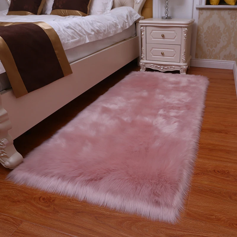Soft Sheepskin Plush Carpet Imitation Bedside Mat Bedroom decoration Sofa Cushion White Plush Rugs Red Living Room Fur Carpet