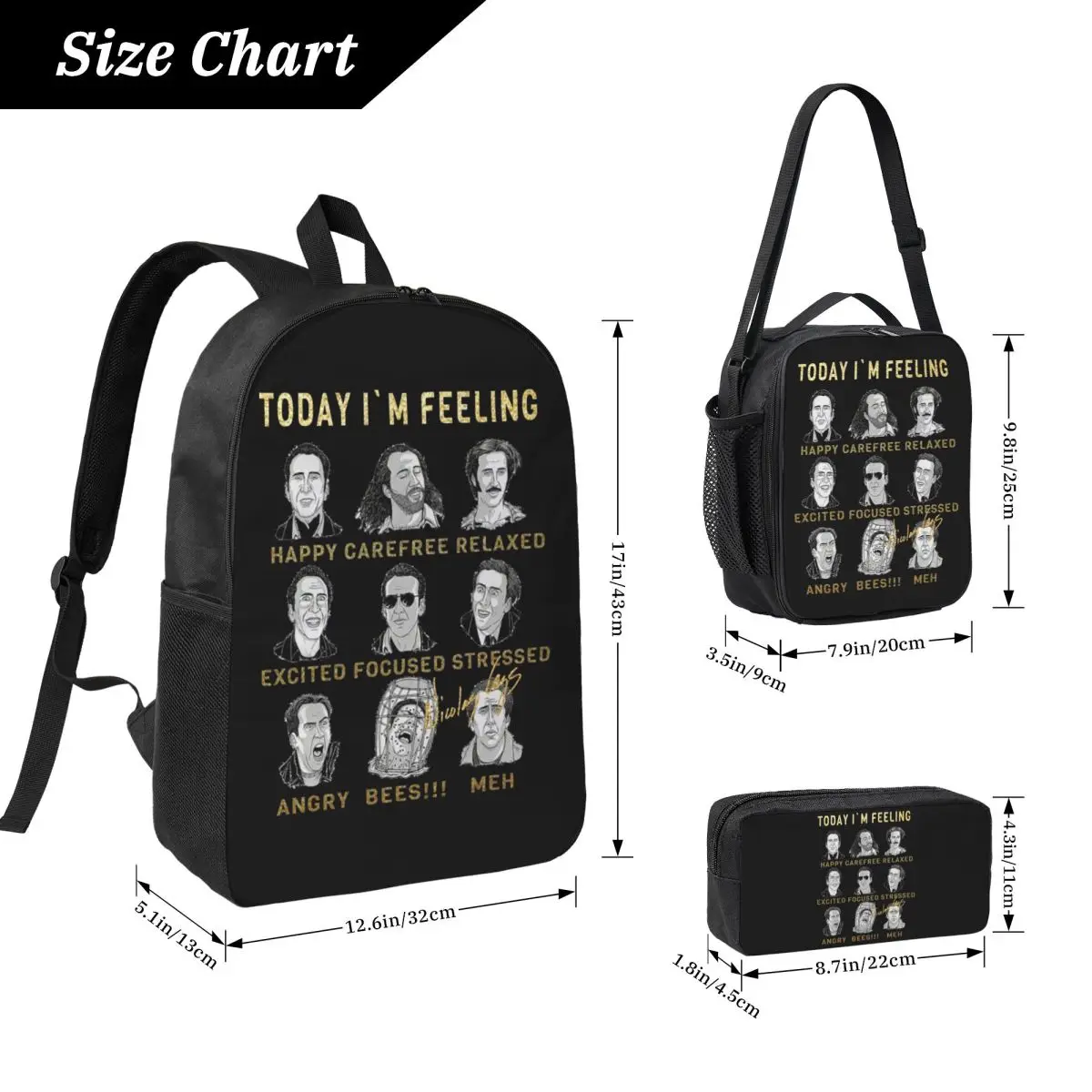 Merry Christmas St Nicolas Cage Backpack Student BookBag School Bag Laptop Shoulder Bags 3ps Insulated Lunch Bag Pencil Case