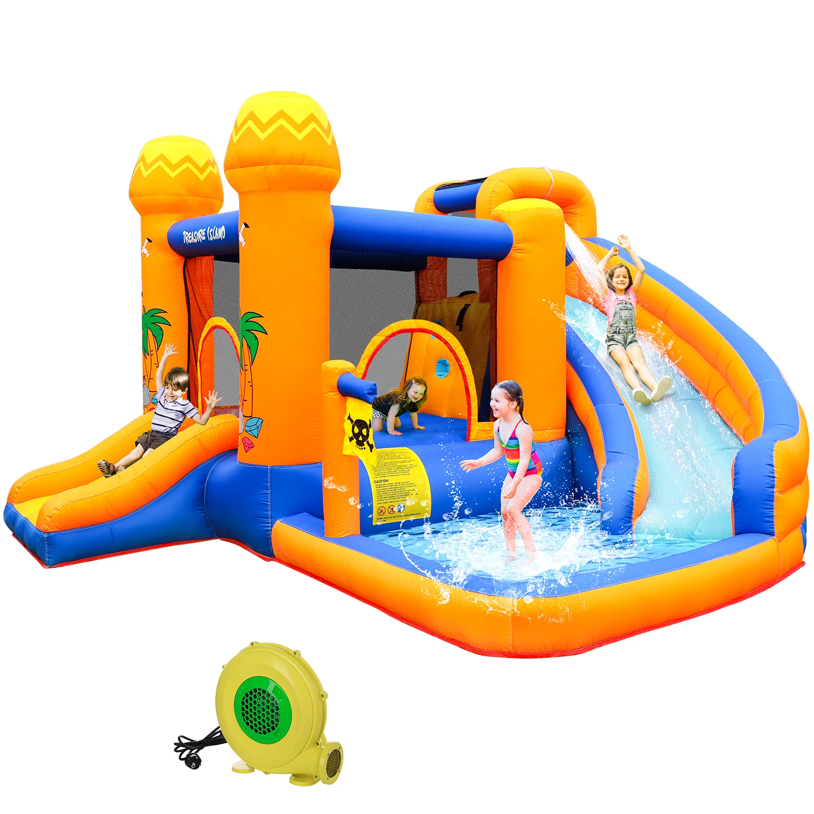 AOOU Casa de rebote inflable para niños con soplador de 450 W, tobogán para niños y tobogán de agua 2 en 1, parque acuático de castillo inflable al aire libre