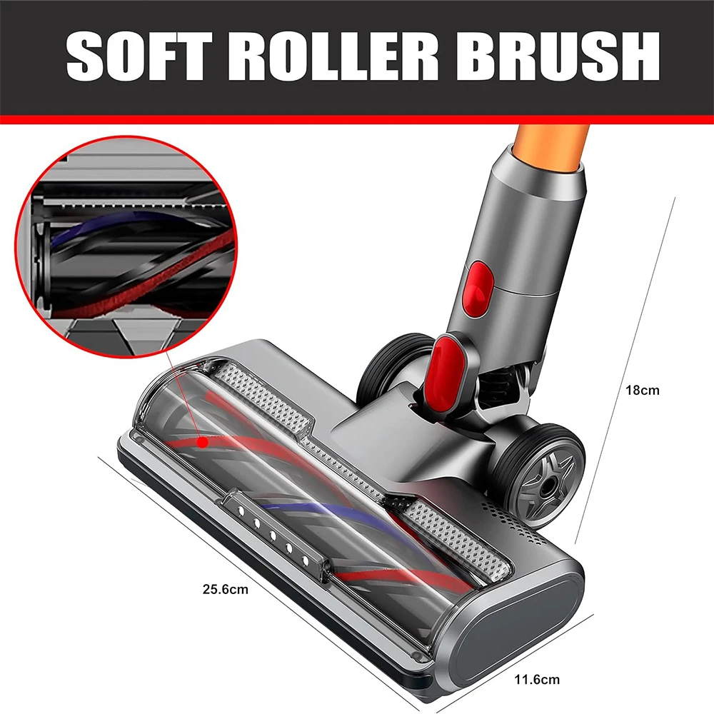 Motorised Electric Turbo Brush For Dyson V7 V8 V10 V11 V15 Vacuum with Roller Bristles for Carpet Parquet Tiles with LED Light