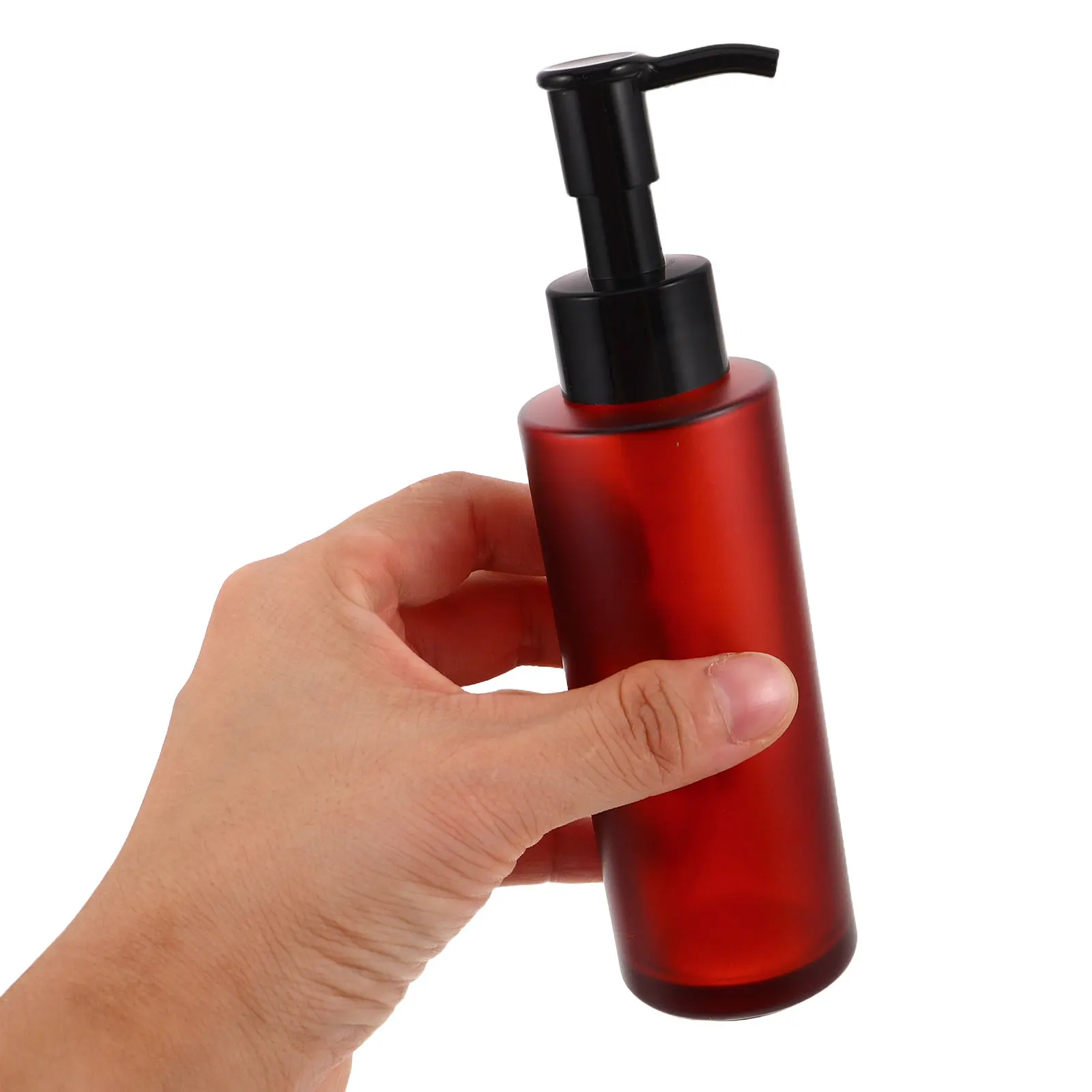 

2Pcs Burgundy Amber Refillable Glass Pump Bottles 100Ml Oil Remover Dispenser Precise Dosing Lightproof Airless