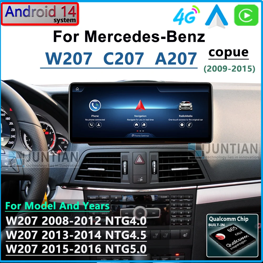 Android 14 Qualcomm For Mercedes Benz W207 S207 2009-2016 Wireles CarPlay Car Radio GPS Navigation Netflix Multimedia Player