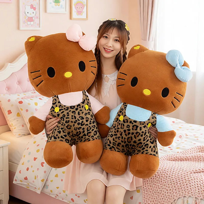 40CM Anime Hello Kitty Black Leather Leopard Print Series Plush Dolls PP Cotton Stuffed Pillow Kawaii Sofa Cushion Holiday Gift