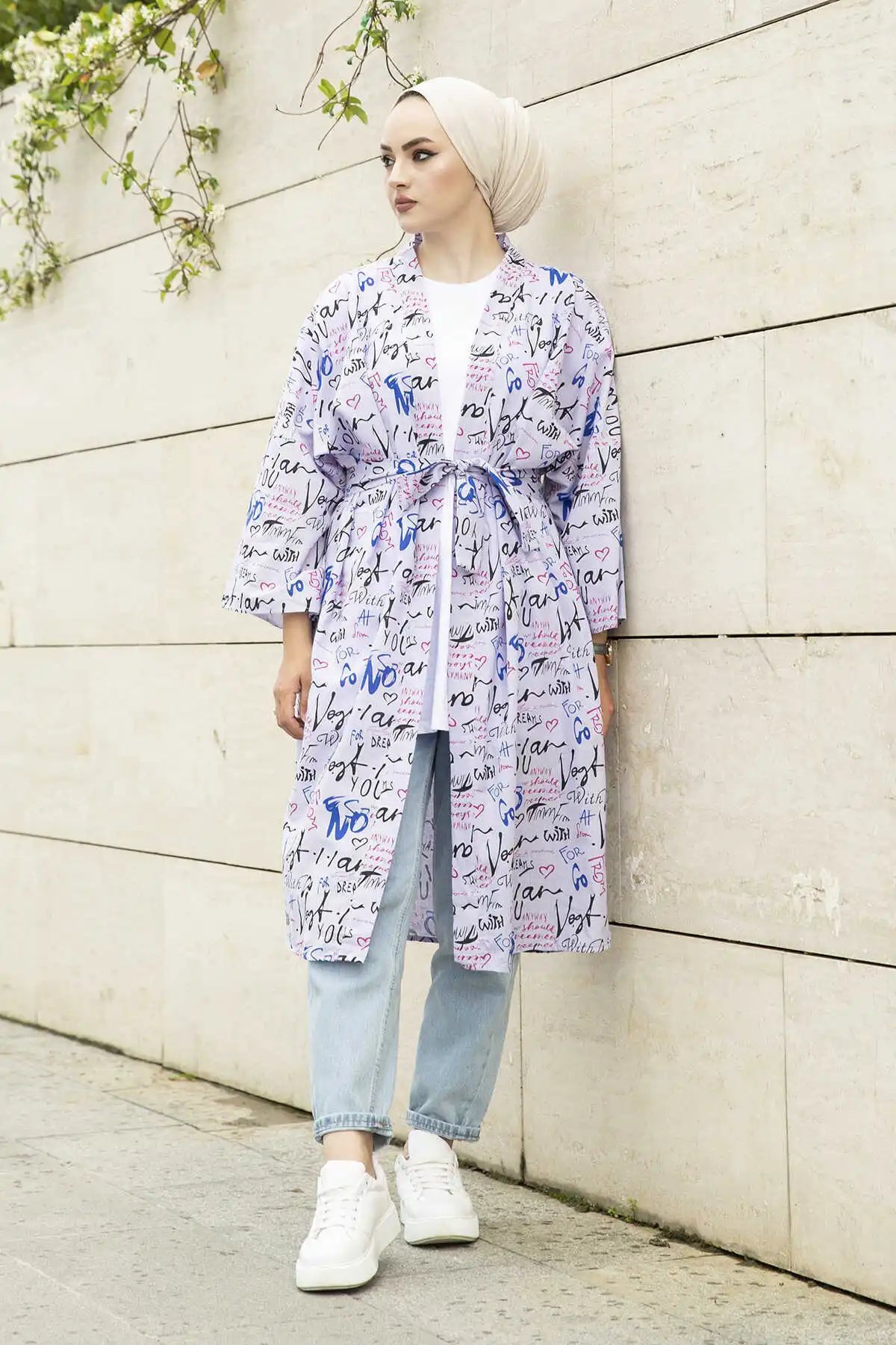 

Lettering Printed Kimono MD-Lilac