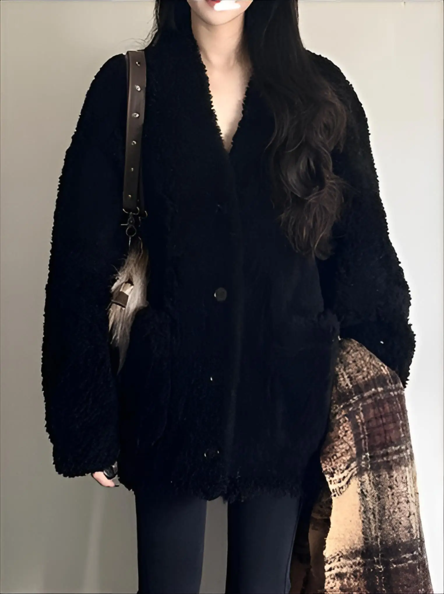 

Куртка из овечьей шерсти, женская свободная зимняя непромокаемая куртка премиум-класса, быстросохнущая софтшелл, классический крой, прямая женская модная длинная куртка на пуговицах