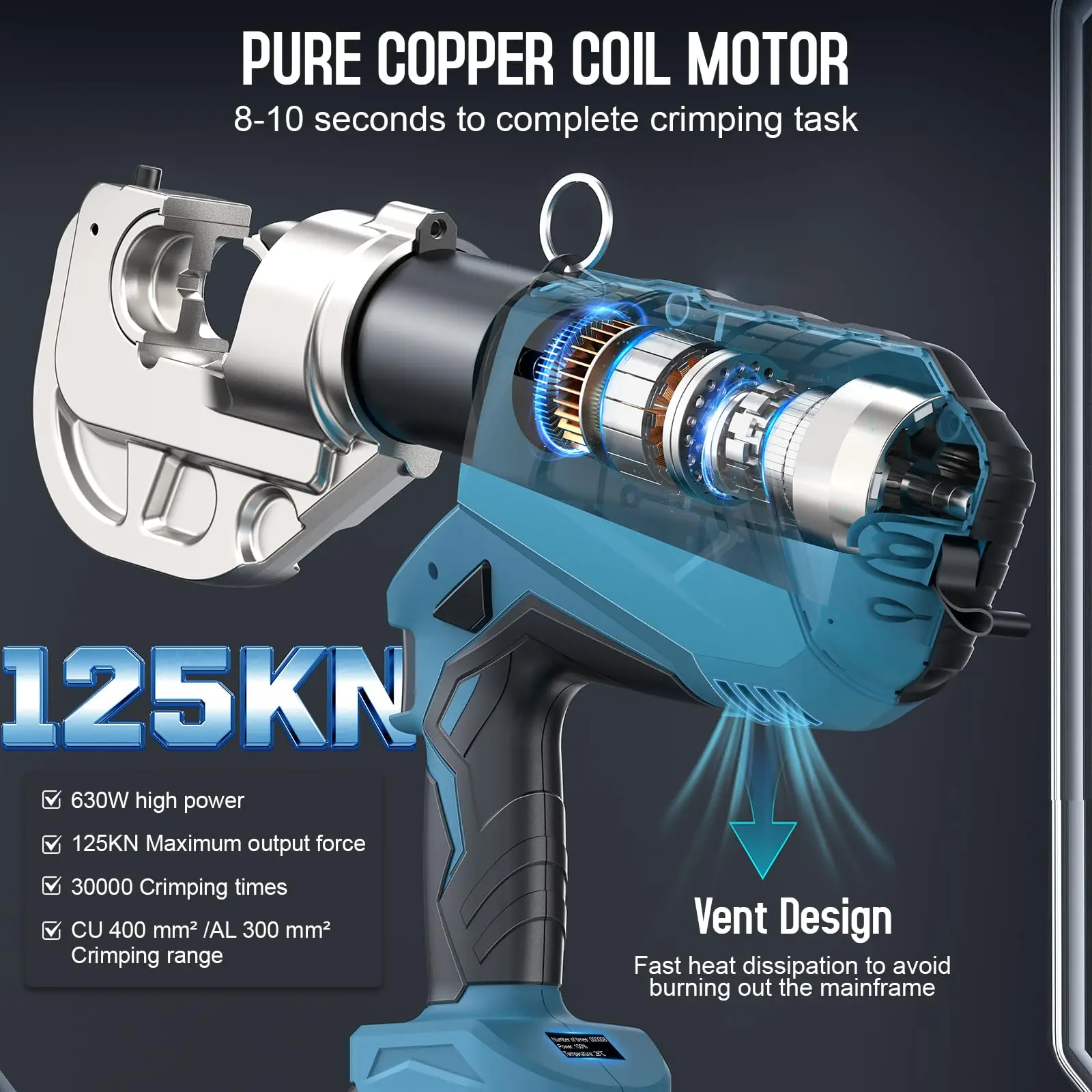 

Электрический гидравлический обжимной инструмент, 12 тонн, перезаряжаемый, 6AWG-800MCM, непрерывный обжим для клемм Cu/Al, сверхмощный крекер для проводов