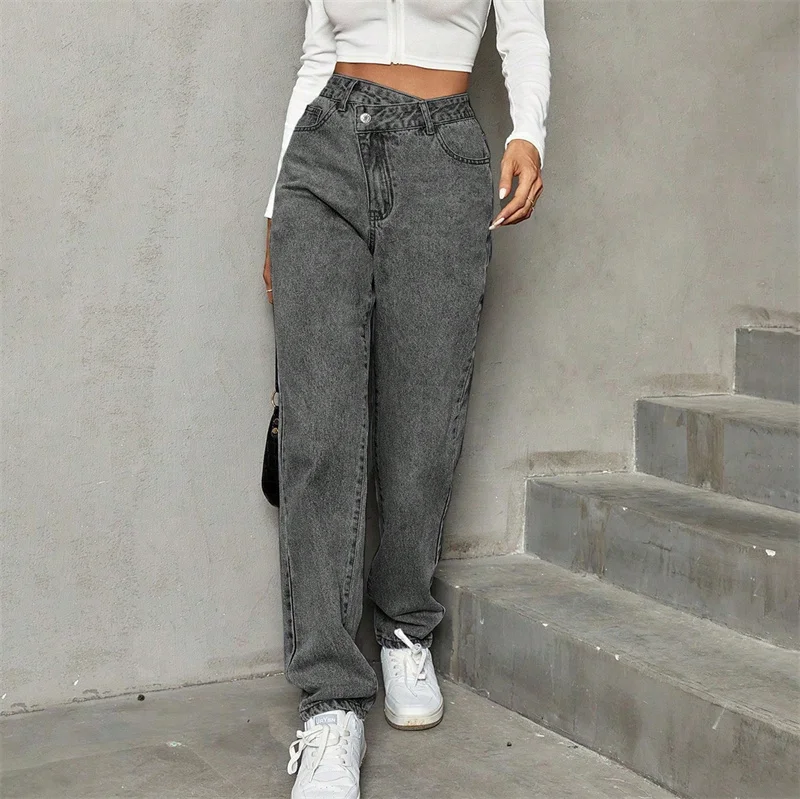 

Винтажные джинсы 2025 года, женские потертые джинсовые прямые брюки, свободные повседневные брюки, женская уличная одежда, джинсы со средней талией, весна-осень