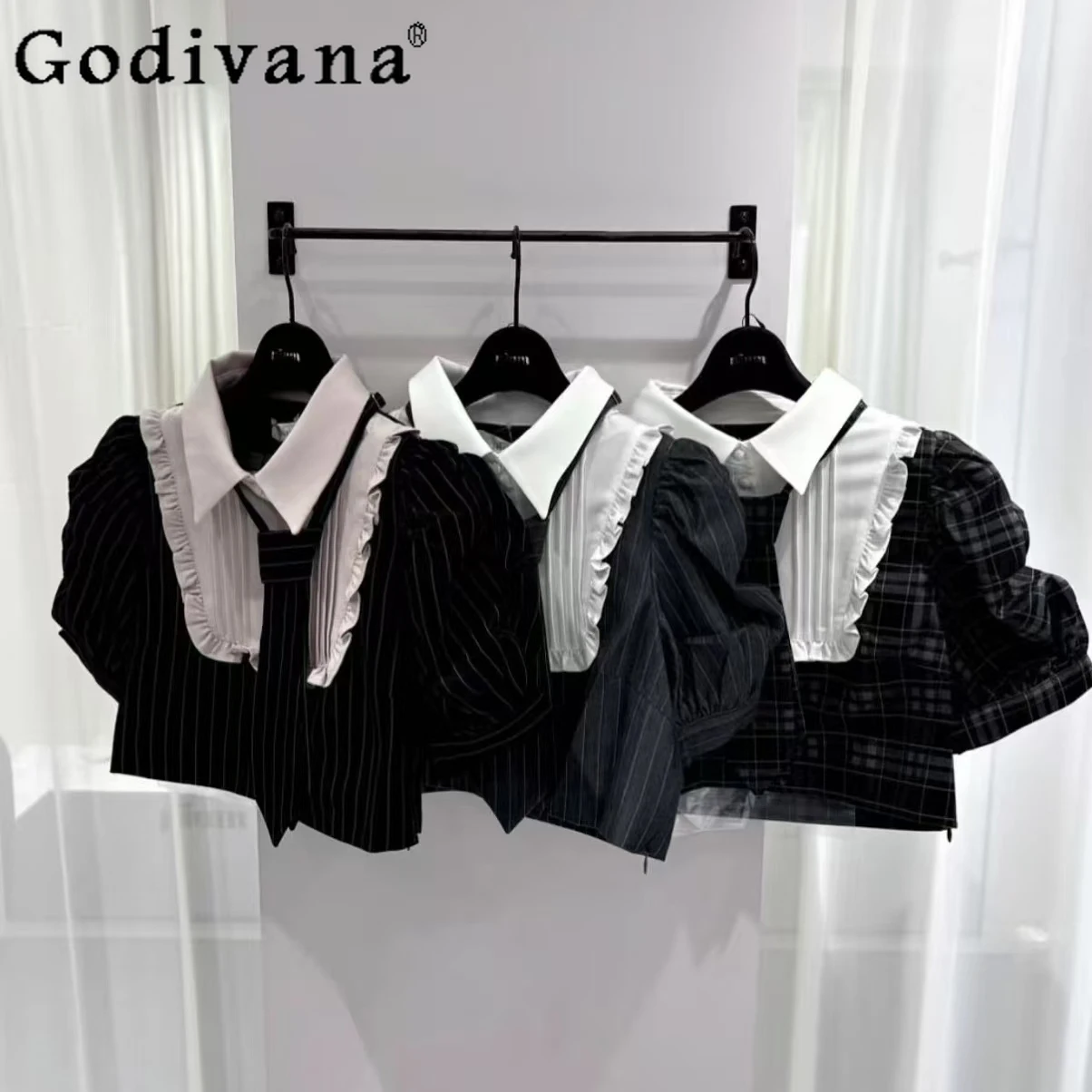 

Японский студенческий стиль колледжа Y2K, рубашка с короткими рукавами, лето 2024, милые блузки с галстуком-бабочкой для девочек, милые блузки с воротником-поло, женские топы