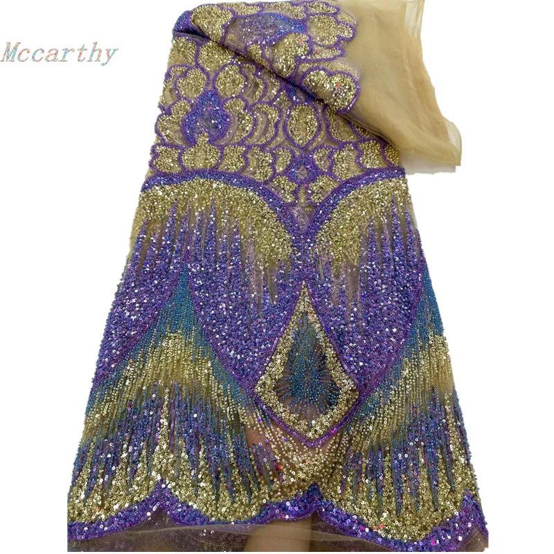 

Mccarthy African Beaded Lace Fabric 2026 High-Quality Nigerian Sequined Embroidered Lace Fabric for Wedding Party Dresses