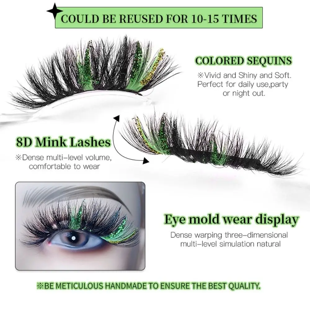 1 Pair Dramatic Decorative Lashes Mink Eyelashes Fluffy Sequins False eyelashes Colorful Christmas