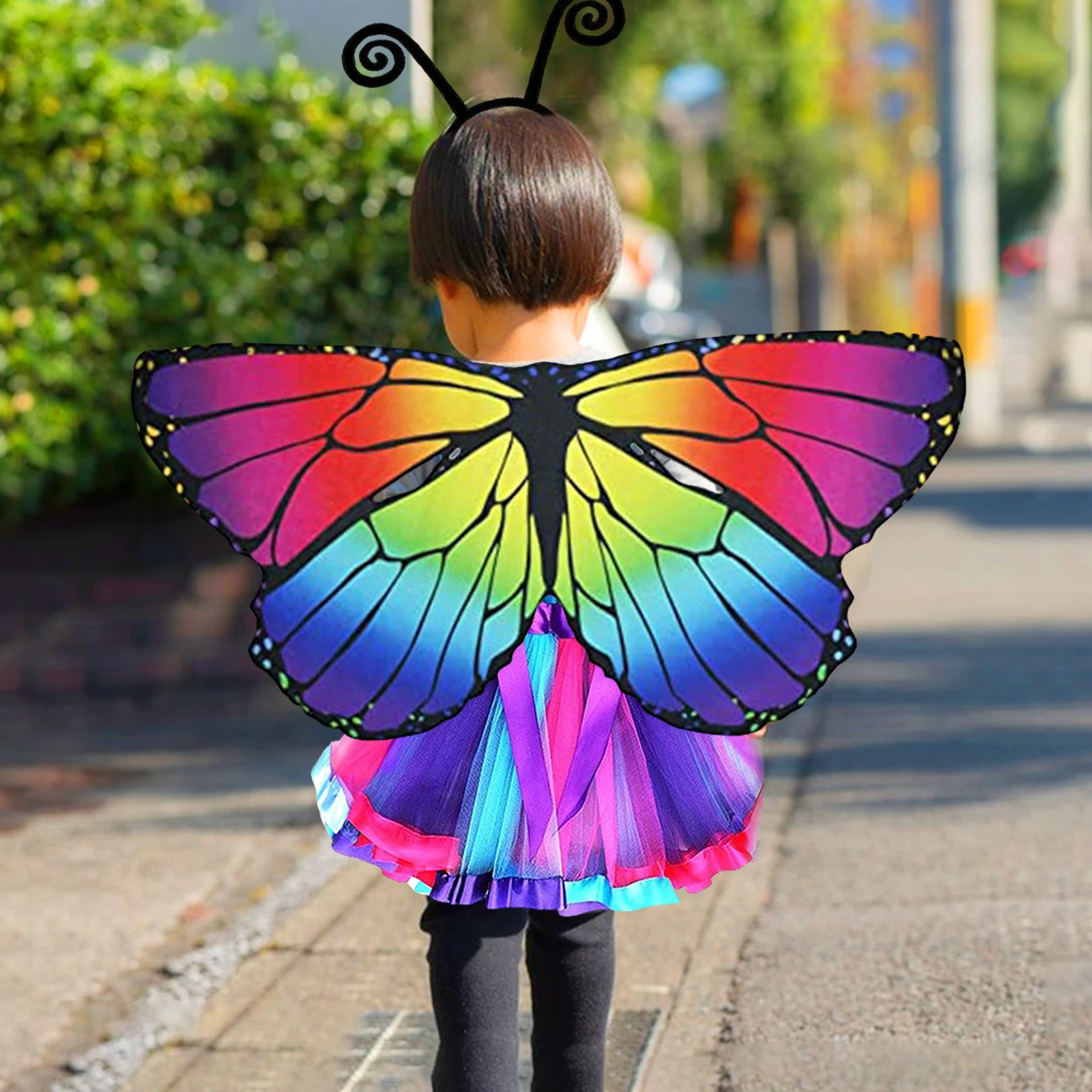 Girls Fairy Costume Set with Butterfly Wing Wand for Cosplay Stage Performance Halloween Photography Ages 3-6