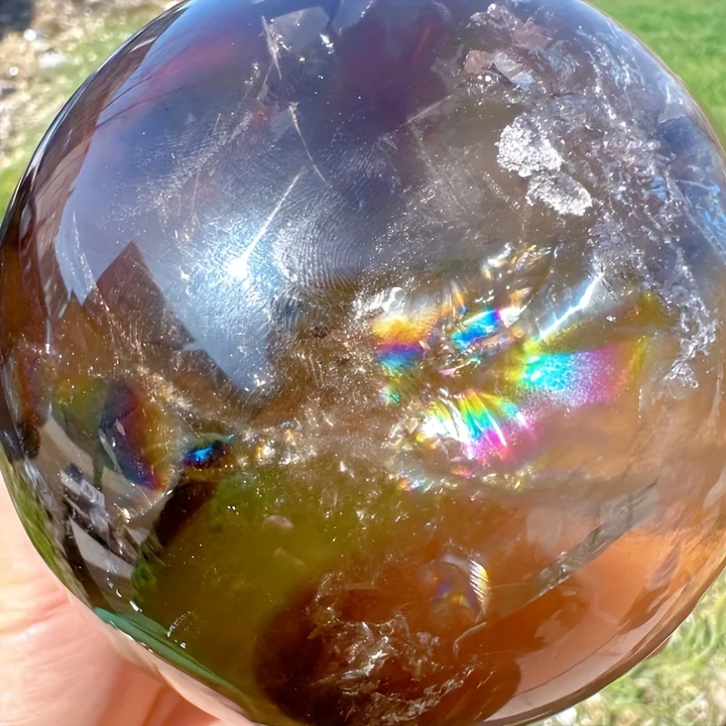 Natural Rainbow Smoky Quartz Sphere Ball - CrystalHola Ornaments, Polished Massage, Magic Divination Home Decor, Ball Gift