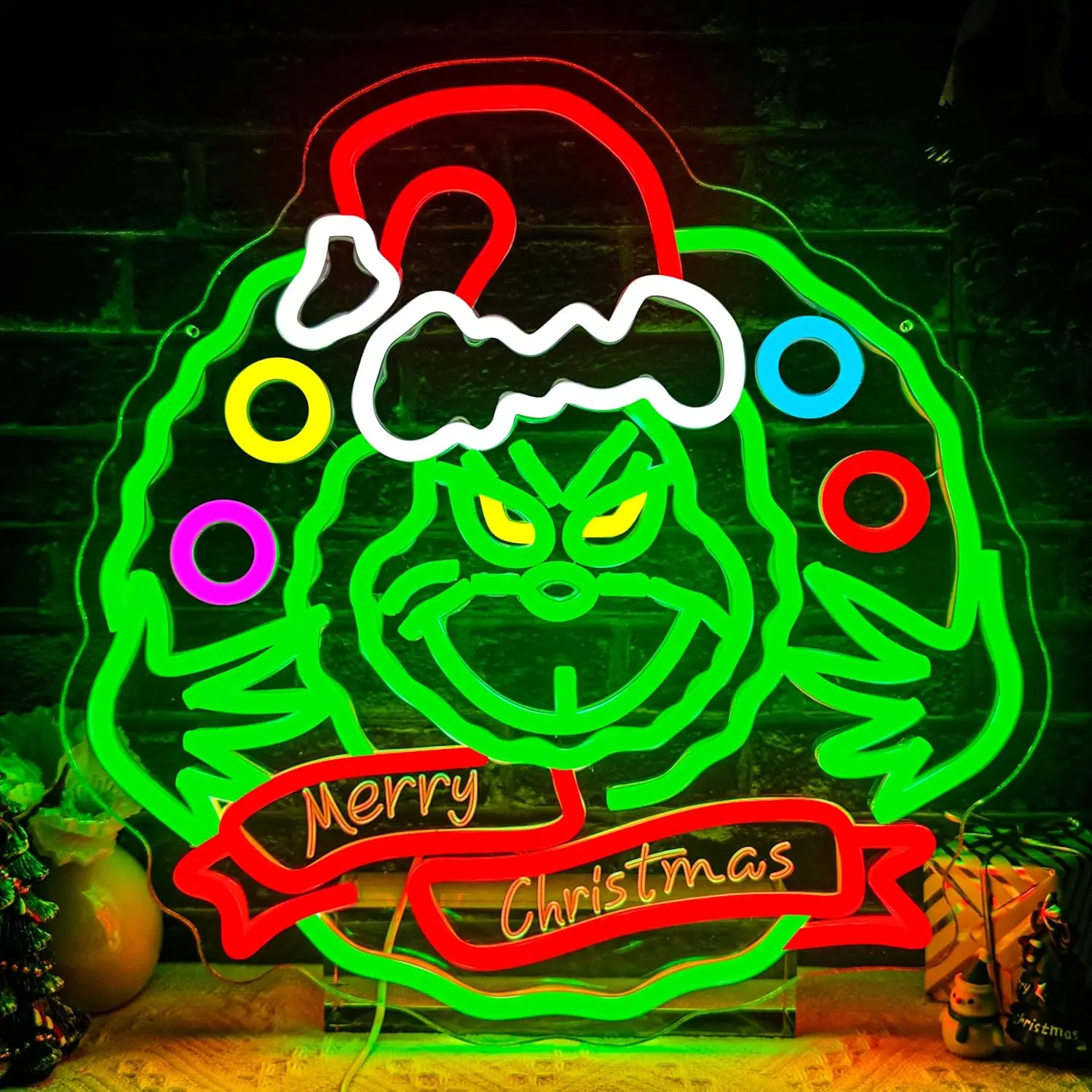 

С Рождеством неоновая вывеска USB затемняемые венки неоновый свет для домашней вечеринки, бара, паба, клуба, зимнего праздника, настенный светильник, рождественский подарок
