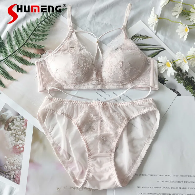 

Сексуальный кружевной бюстгальтер без косточек для женщин, тонкий однотонный бюстгальтер, комплект нижнего белья, женские милые короткие костюмы в японском стиле