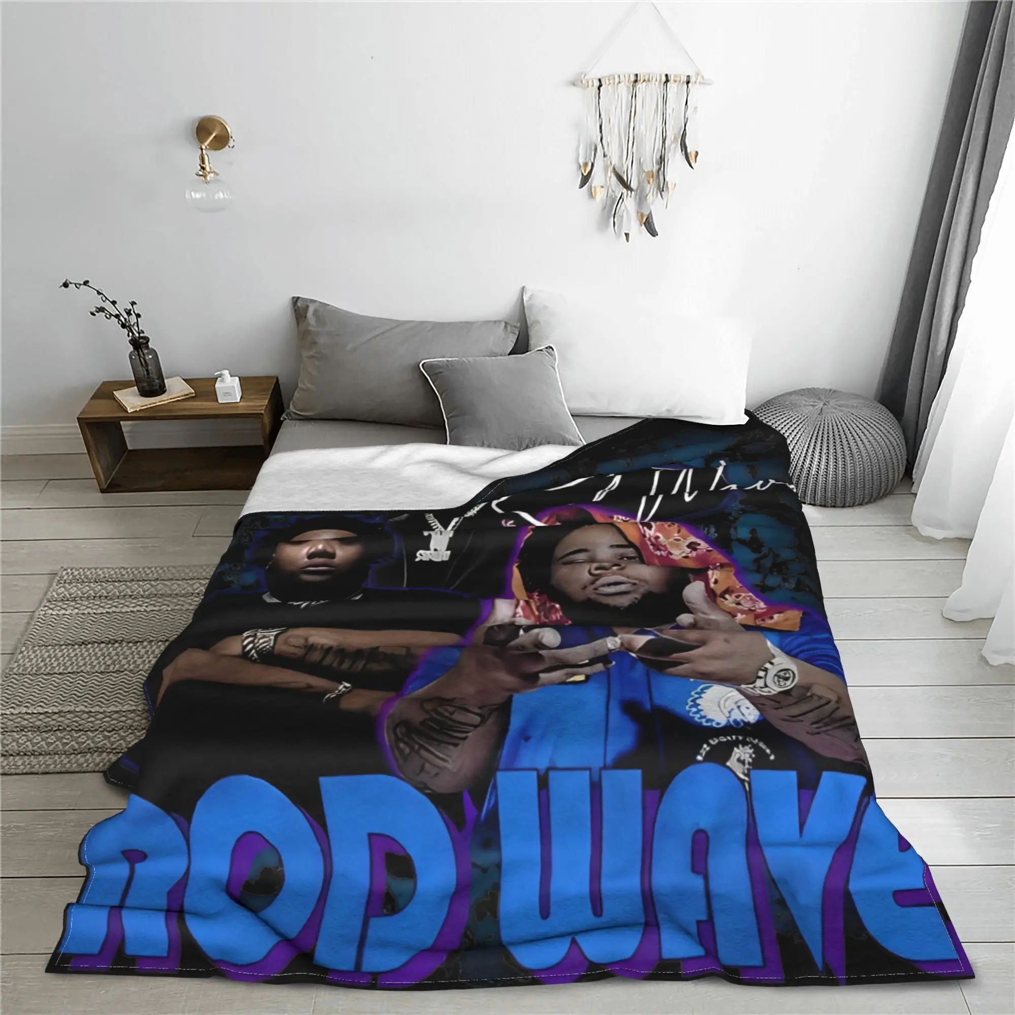 Rod Wave Rapper Blanket Cover Singer Flannel Throw Blanket Airplane Travel Portable Ultra-Soft Warm Bedsprea