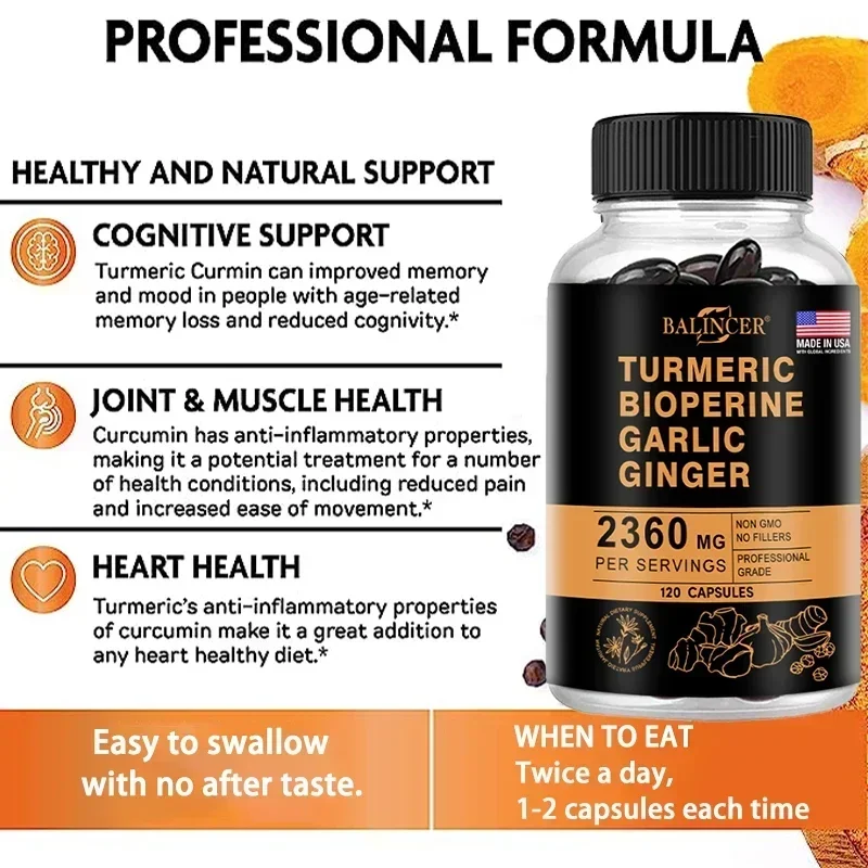 Turmeric 2360 Mg with Garlic Curcumin Black Pepper for Better Absorption, Joint Flexibility, Digestion, 120 Veggie Capsules