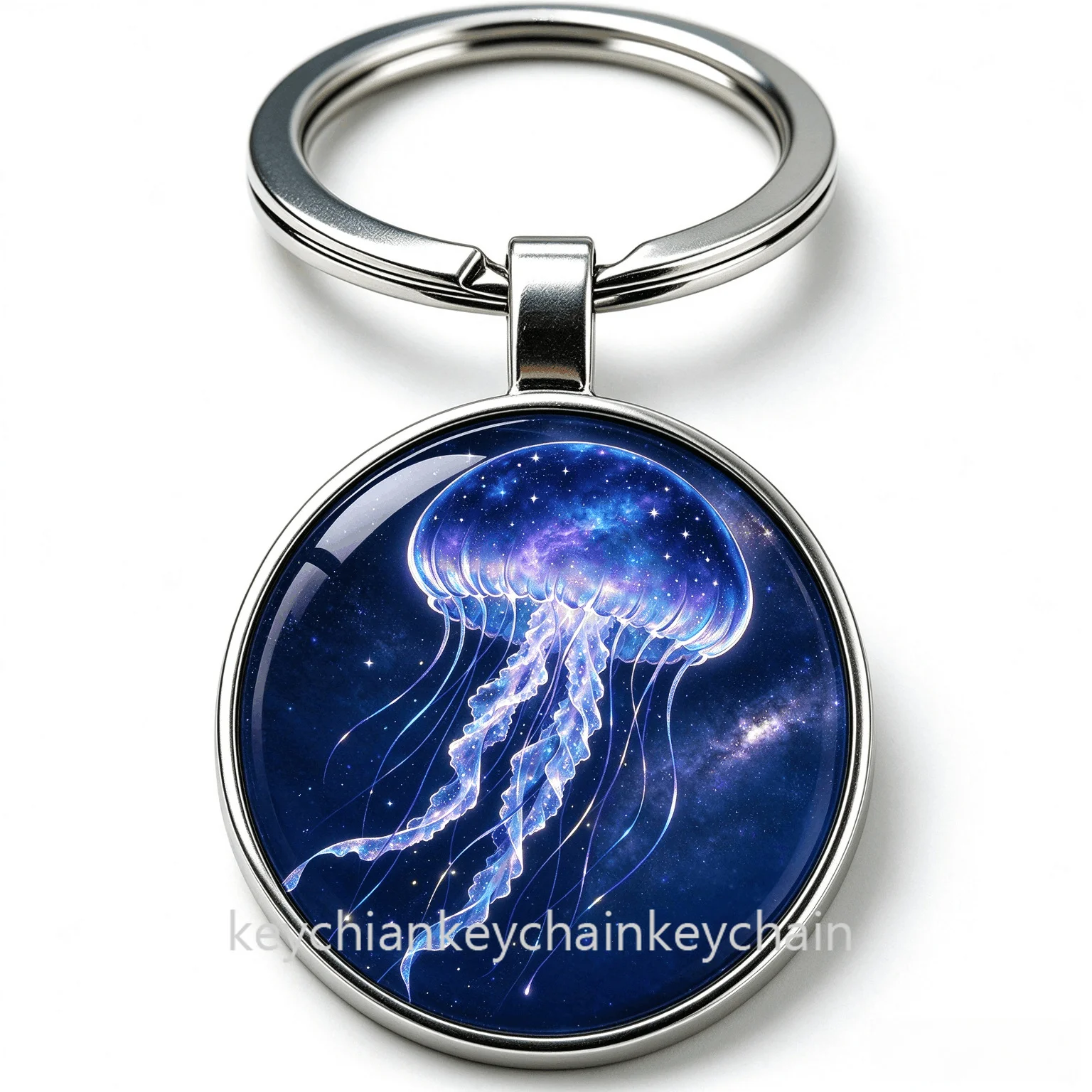 Galaxy Jellyfish Glowing Deep Sea Jellyfish Keychain Key Ring Animal Bag Charm Car Key Holder Gift for Men Women