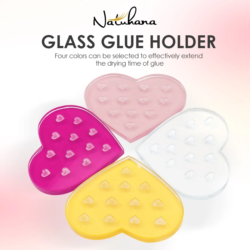 NATUHANA Color Heart Glass Gasket False Eyelash Stand Glue Holder Pad Eyelashes Extension Adhesive Pallet Paste Glue Pad Makeup