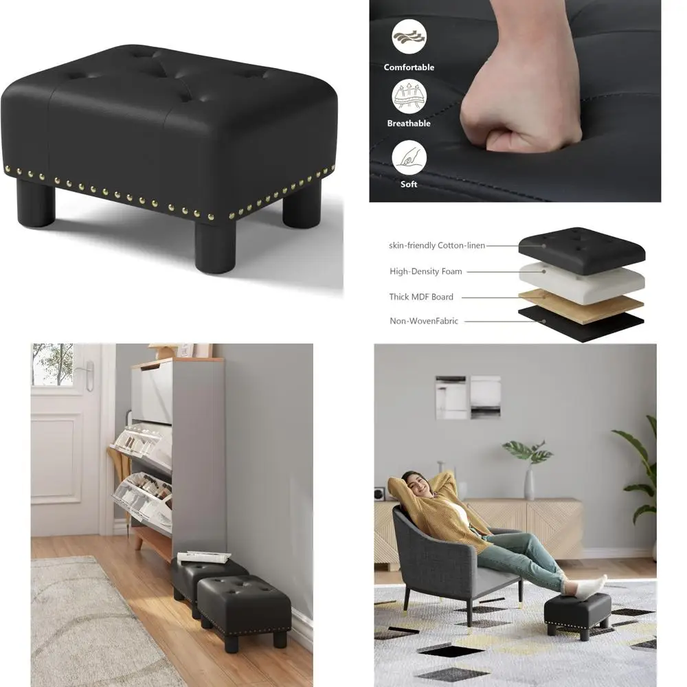 Rectangular Upholstered Ottoman with Legs, Compact Footrest for Living Room Furniture