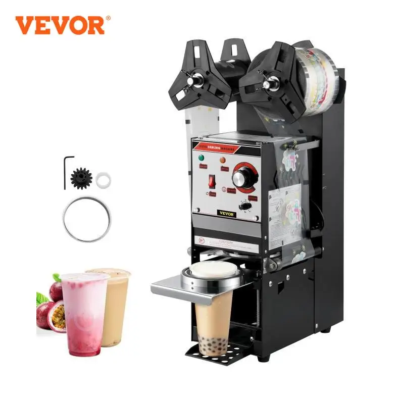 VEVOR Cup Sealing Machine Black Semi-automatic 90/95 MM 300-500 Cups/Hour Accurate Temperature & Time Setup Electric Cup Sealer