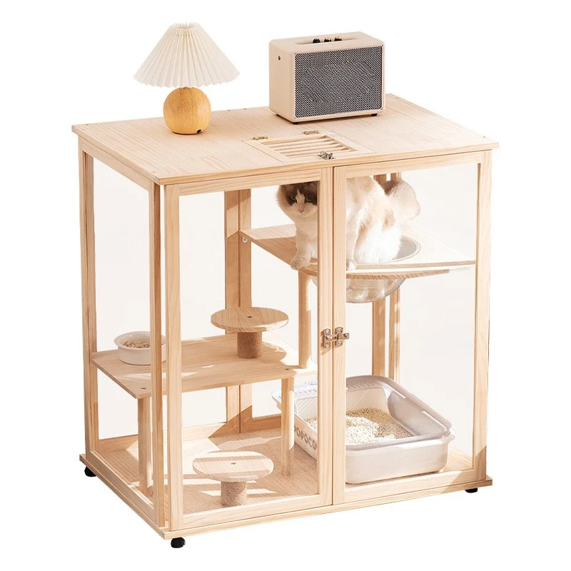 

The cat climbing frame is integrated and closed, and the solid wood cat house is oversized for household use.