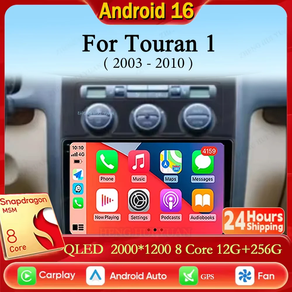 Android 16 für Volkswagen Touran 1 2003 - 2010 Carplay Auto 2K Bildschirm Autoradio Multimedia-Player WIFI+4G Autoradio Stereo 2din