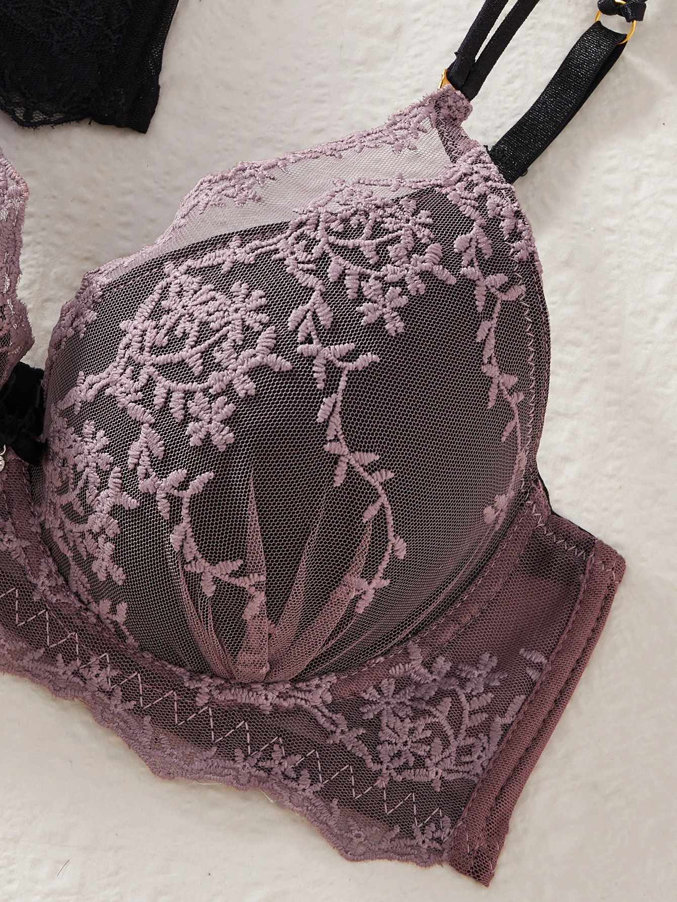 3PCS Women Floral Lace Bra Set Mesh Spliced Embroidery Push Up Bra Double Straps Underwire Support Daily Sexy Lingerie
