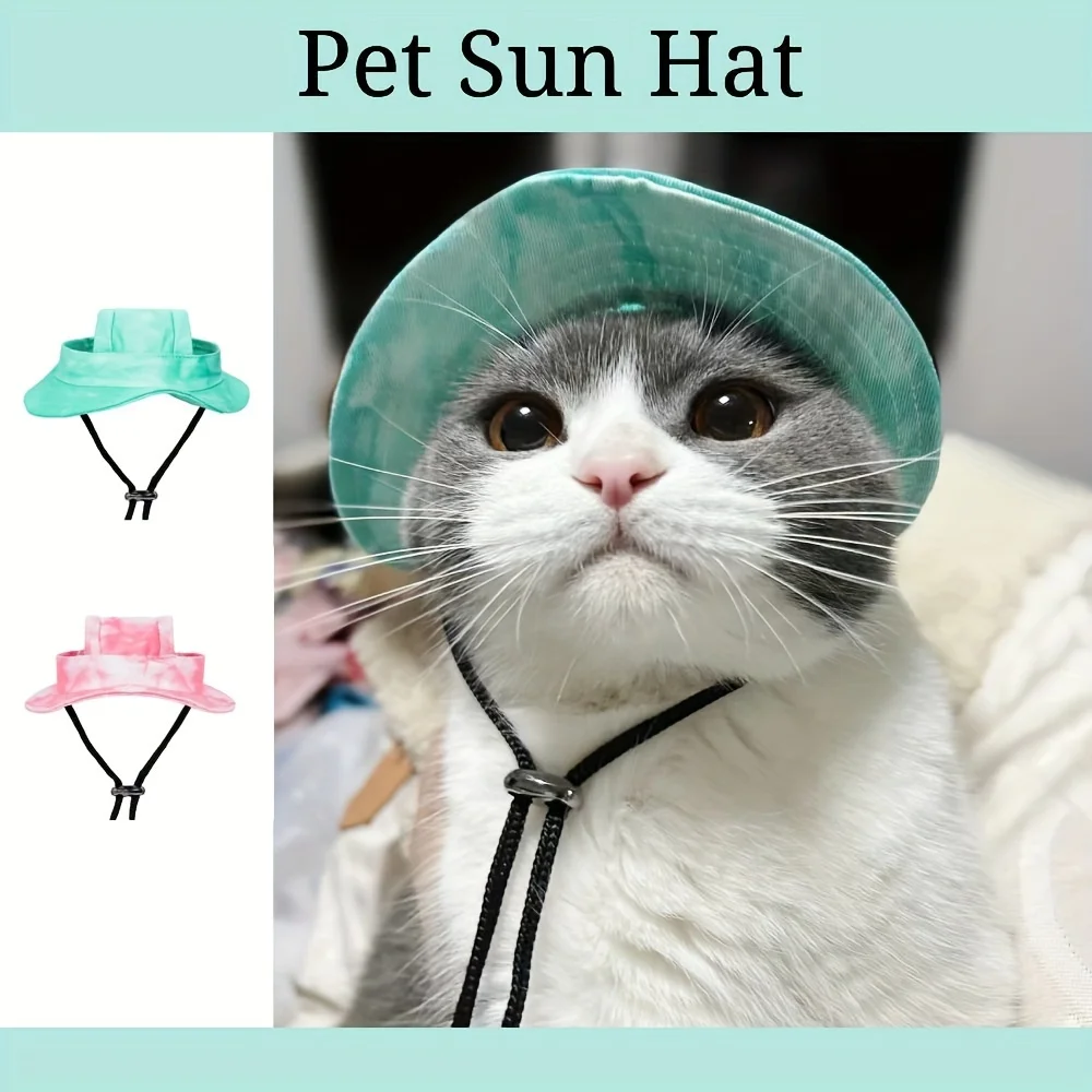 1pc Adorable Pet Fisherman Hat - Adjustable Rope and Buckle, Sunshine Protection, 100% Polyester, Pullover, Woven, Medium and Sm