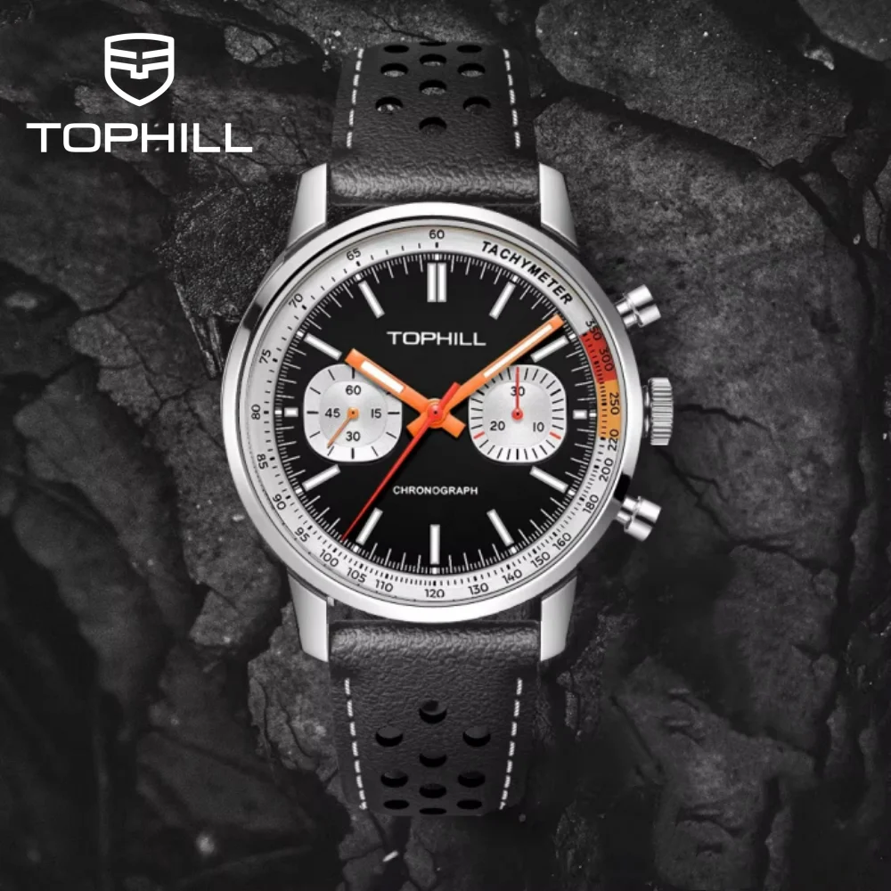 Tophill presente cronógrafo masculino 40mm panda 1963 cronógrafo relógios safira luminosa mão enrolamento movimento hombre relojes mecanicos
