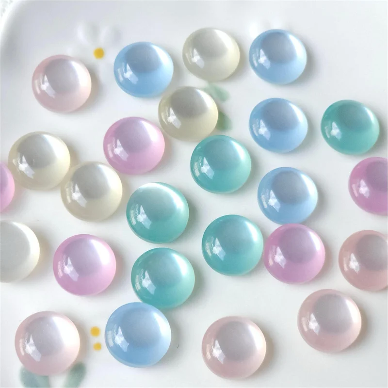 

2026 Newest 100pcs/lot 14mm color print geometry rounds shape resin cabochon beads diy jewelry garment hair accessory