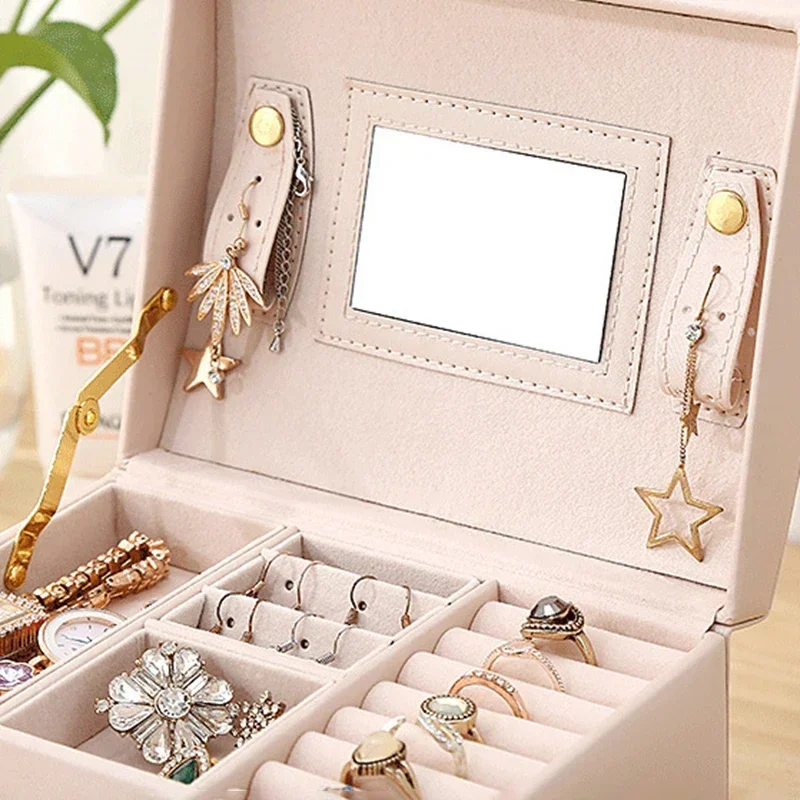 Three-layer Locked Jewelry Box European Wedding Gift Simple Wooden Jewelry Earrings Bracelet Ring Storage Box