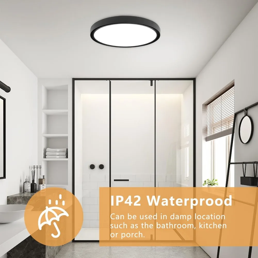 12 Inch 6PK LED Flush Mount Ceiling Light, 24W, 2520 Lumens, 3000K/4000K/6000K Color Temperature Adjustable, Ultra Slim Low Prof