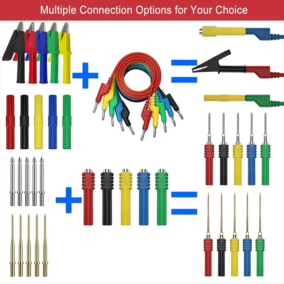 |Modernbuy|Banana Plug Silicone Test Leads Kit, 4mm Stackable Banana Plug with Threading Probe,Automotive Test Leads for