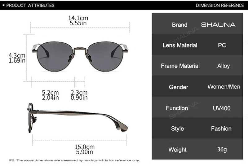 SHAUNA Retro Metall Runde Punk Männer Sonnenbrille Shades UV400 Mode Trend Gradienten Frauen Sonnenbrille – Detail 4