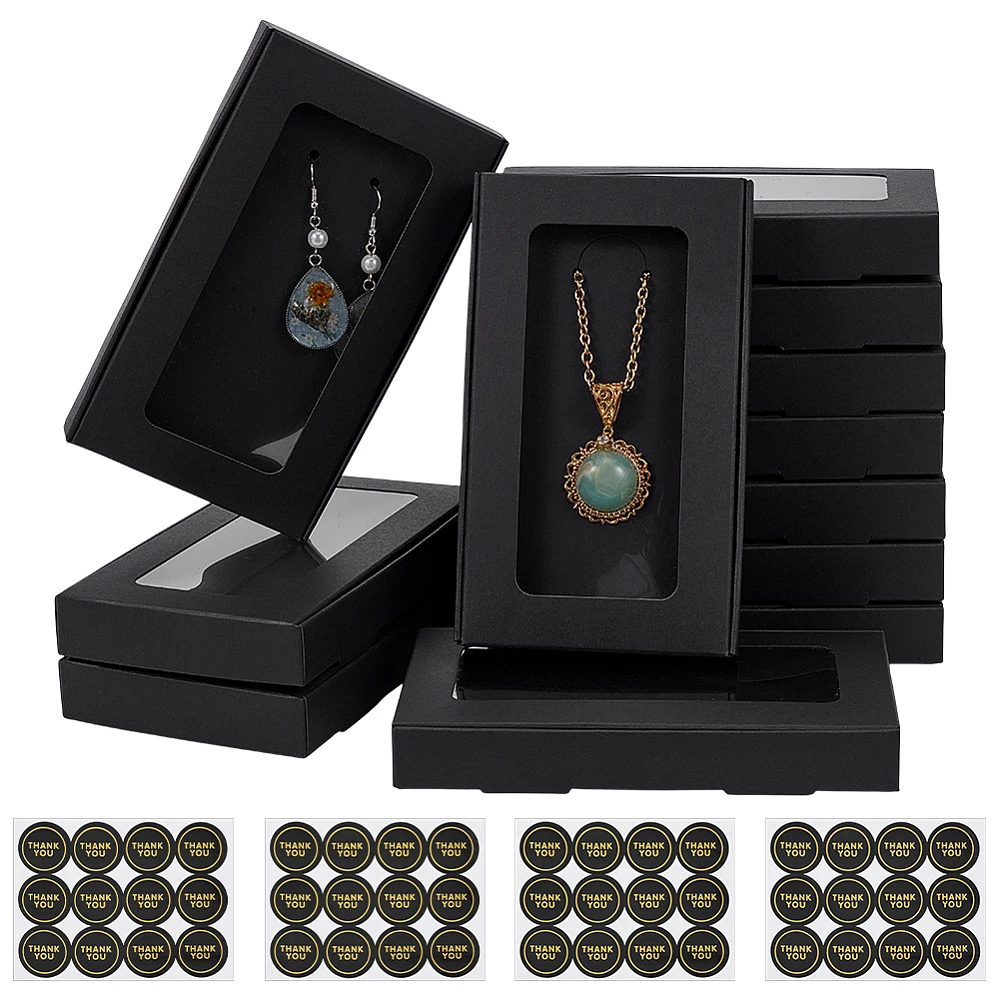 36PCS Black Jewelry Packaging Boxes 5.4x3.1x0.7Inch Paper with Clear Window Small Gift Boxes with Sticker for Packaging