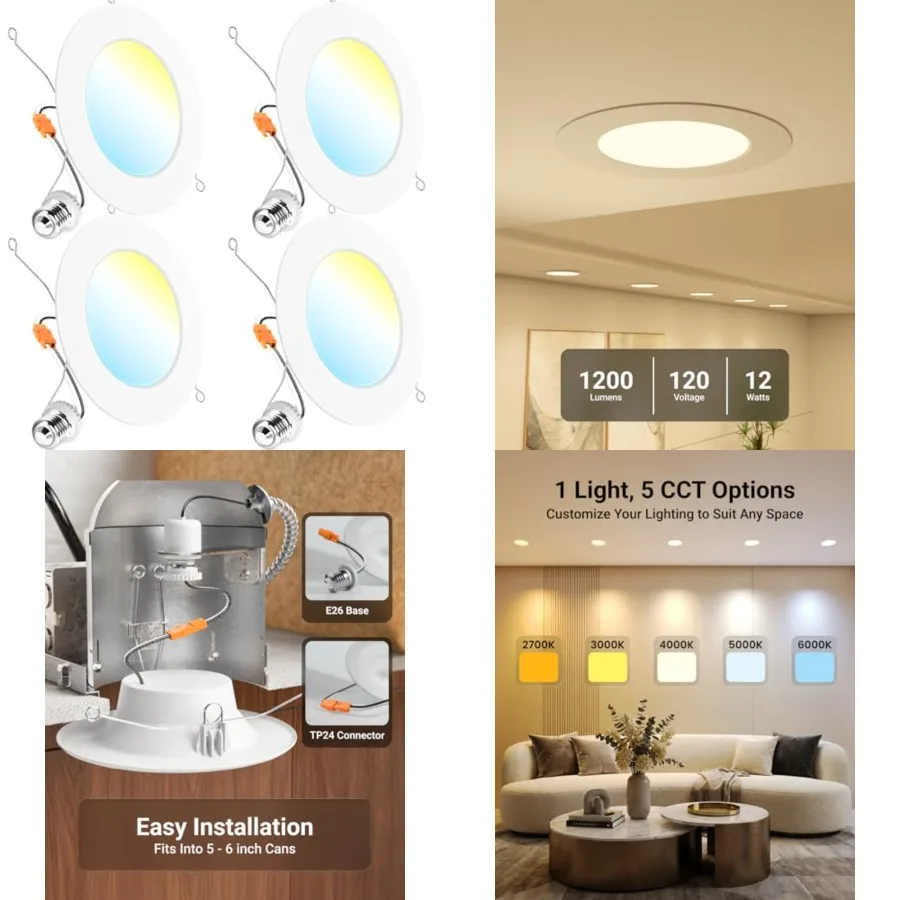 

Sunco Retrofit LED Recessed Lighting, Can Lights for Ceilg, 10 LM, 15W, Selectable CCT 2700K/3000K/000K/5000K/00K, Dimmable, Ul