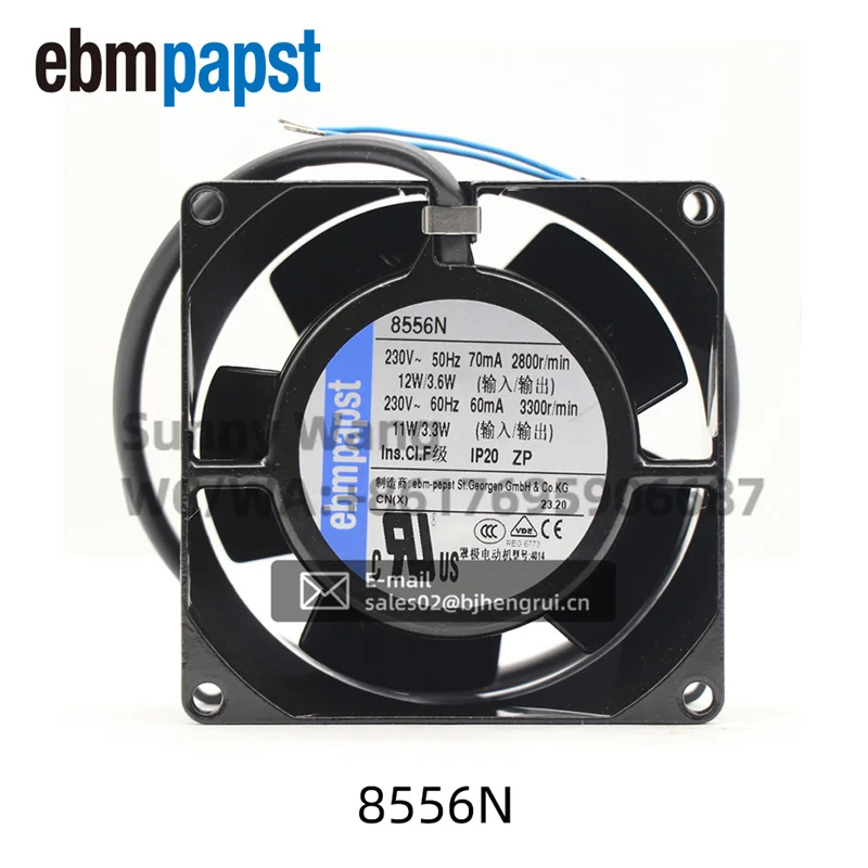 

ebmpapst 8556N 230 В переменного тока 80X80X38 мм 8038 8 см 12 Вт 29,4 куб. футов в минуту 2800 об/мин IP20 Цельнометаллический корпус Шкаф управления Осевой охлаждающий вентилятор