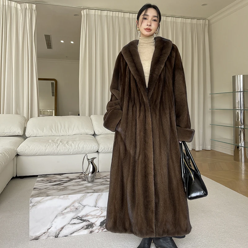 

2025 Winter New Luxury Warm Purple Label Fashion Velvet Women's Natural Genuine Mink Coat Fur Coat Extended Jacket Big Swing