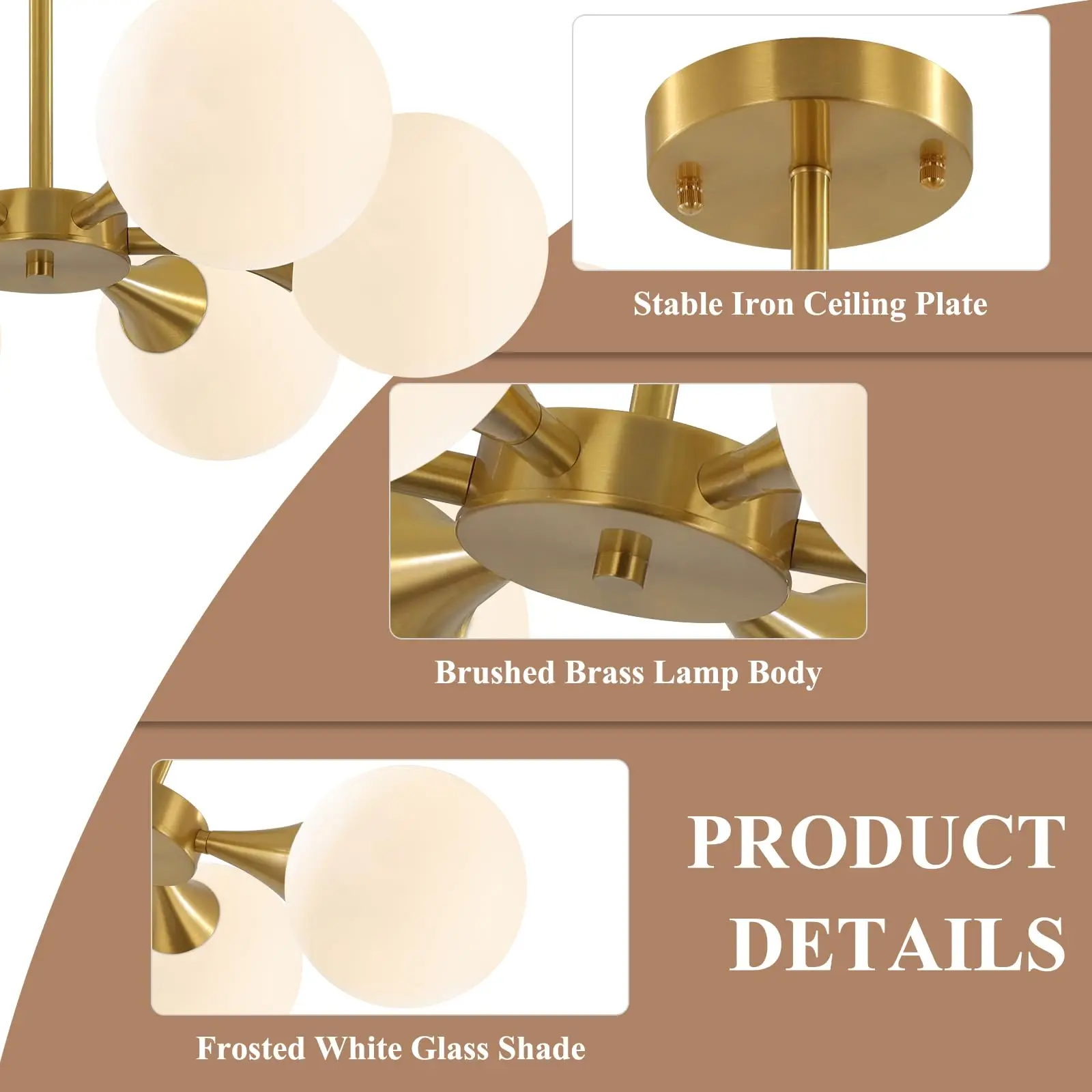 Mid-Century G9 Bulb Ceiling Light 4/6 Lights All Copper, Glass Globe LED Chandeliers for Living Dining Bedroom Kitchen Lighting