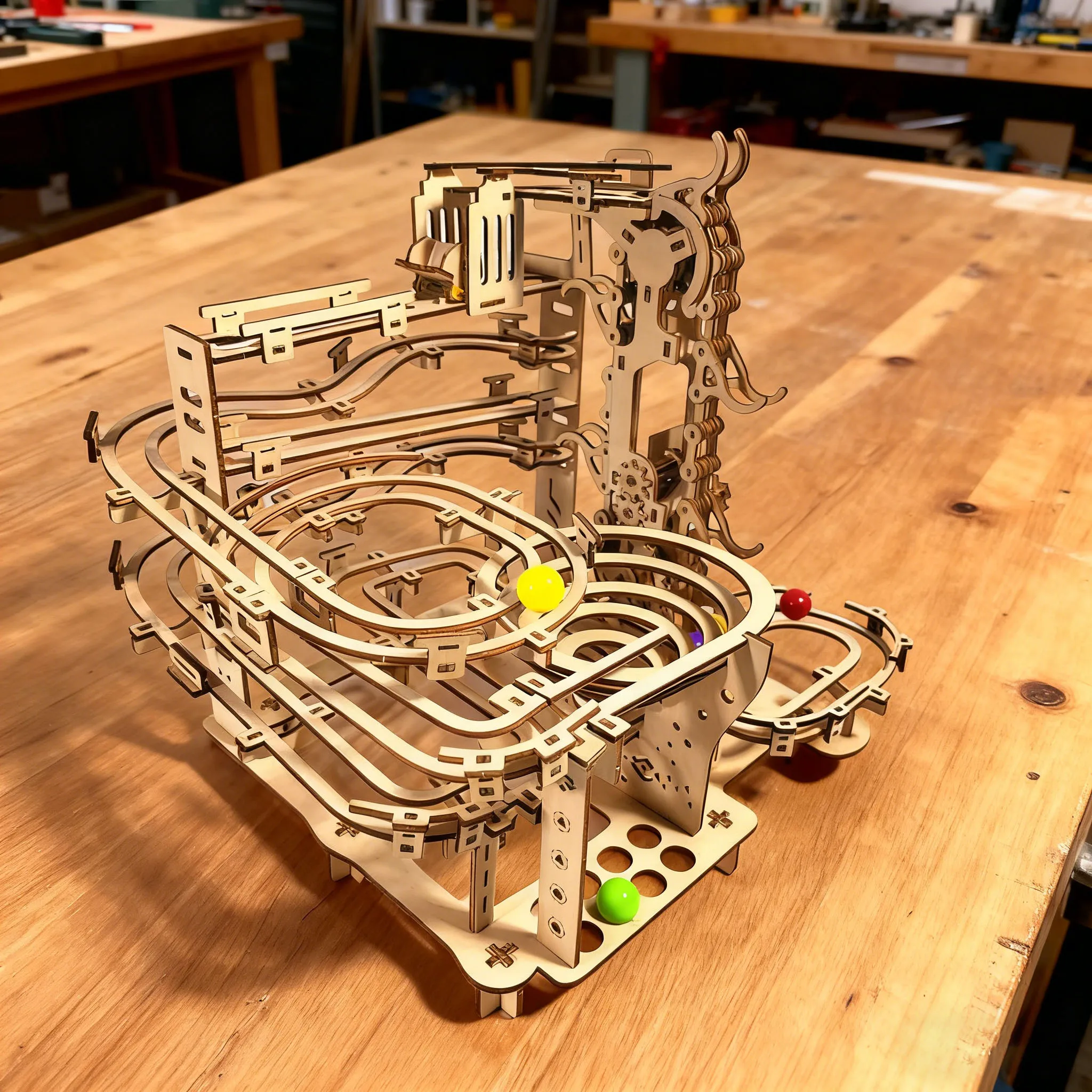 DIY Mechanical Ball Track Model Kit 3D Puzzle Construction Fun Set Wooden Building Blocks Christmas & Halloween Gift