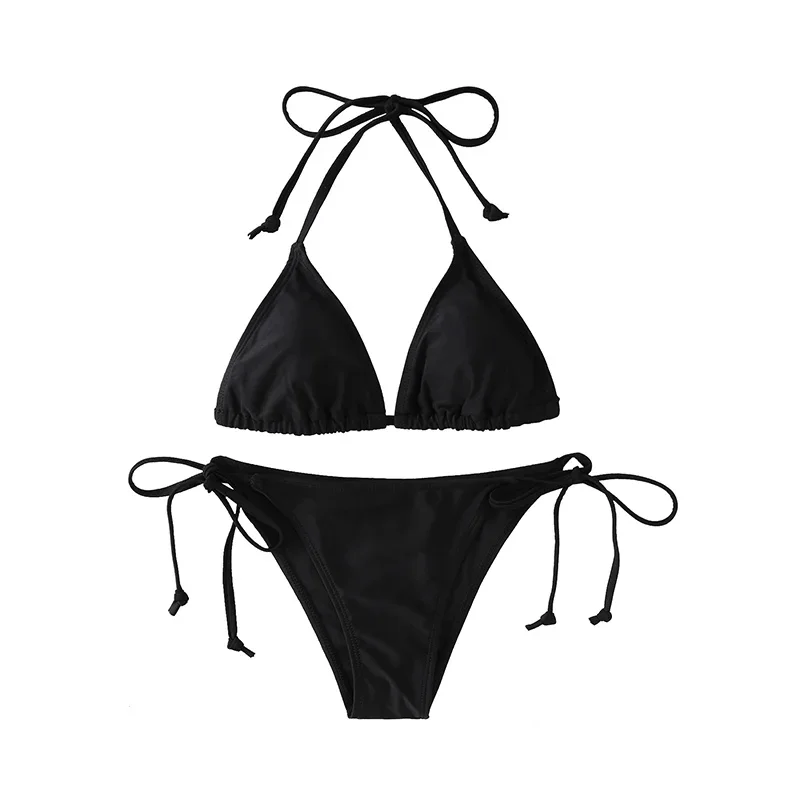 2 unid/set 2024 traje de baño Sexy de moda para mujer, conjunto de Bikinis, traje de baño triangular, ropa de playa con cordón, trajes de baño de una pieza, bikini brasileño